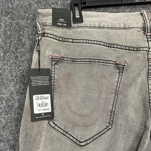 True Religion Ricky SN Relaxed Straight Leg Jeans Mens W36 L34 Grey Crisp Wash - Picture 1 of 9